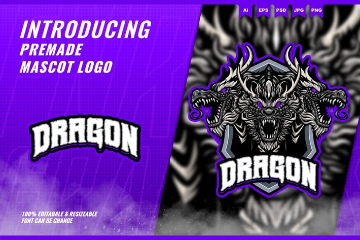 Three Headed Dragon - Mascot Esport Logo Template