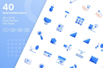 40 Real Estate Icons Set - Flat