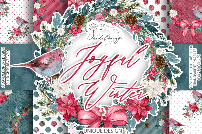 Joyful Winter digital paper pack
