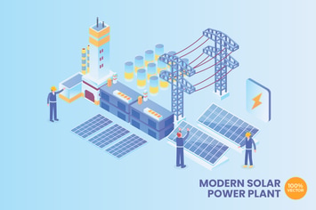 Isometric Solar Power Plant Technology Vector