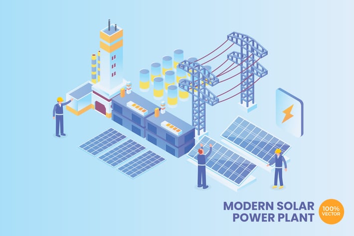 Isometric Solar Power Plant Technology Vector