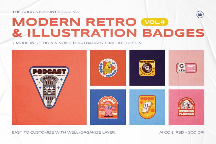 Modern Retro Illustration Badges Vol.4