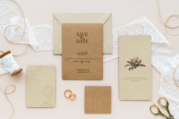 Brown Card Template Mockup On White Lace Fabric