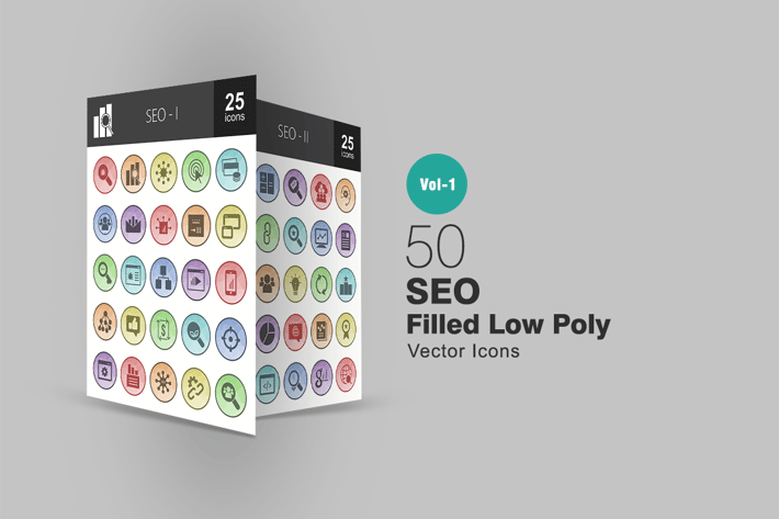 50 SEO Filled Low Poly Icons