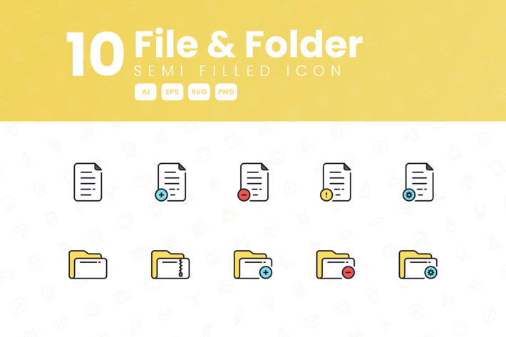 10 File & Folder Semi Filled Icon Collection