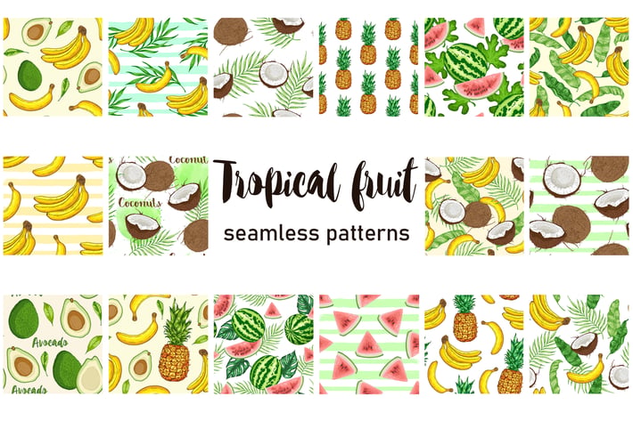 Tropical Fruit Seamless Patterns