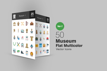 50 Museum Flat Multicolor Icons