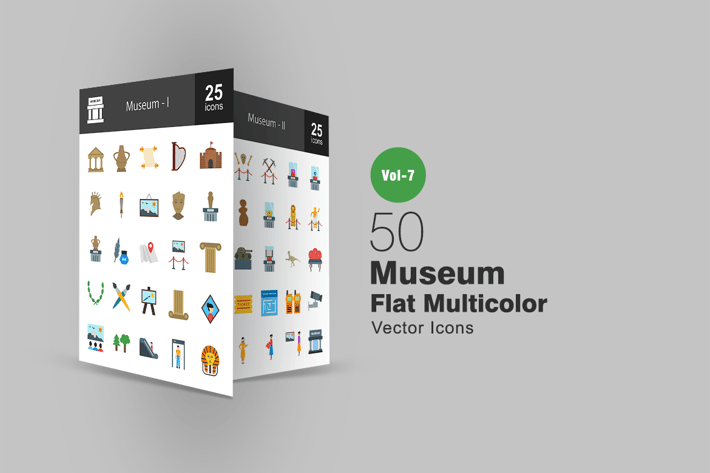 50 Museum Flat Multicolor Icons