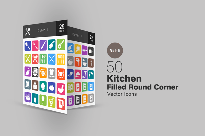 50 Kitchen Flat Round Corner Icons
