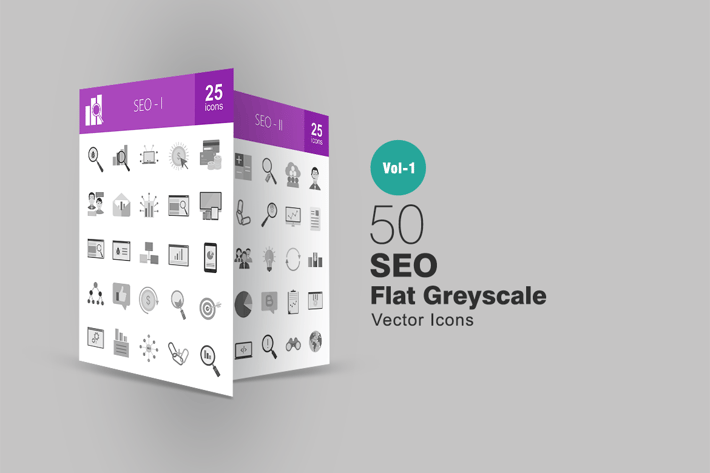 50 SEO Greyscale Icons