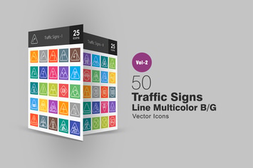 50 Traffic Signs Line Multicolor Icons