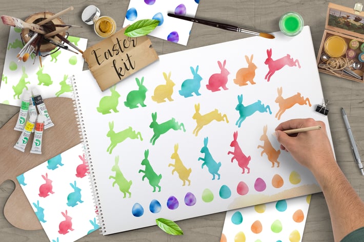 Watercolor Vector Easter Design Kit
