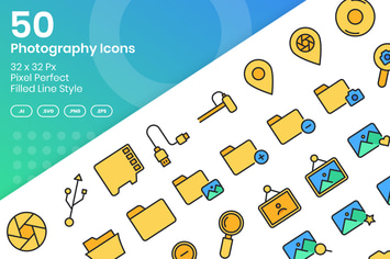50 Photography Icons Set Vol 1 - Filled Line