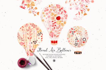 Floral Air Balloons - watercolor set