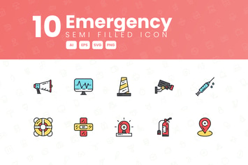 10 Emergency Semi Filled Icon Collection