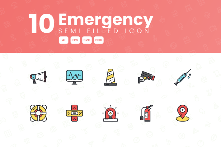 10 Emergency Semi Filled Icon Collection
