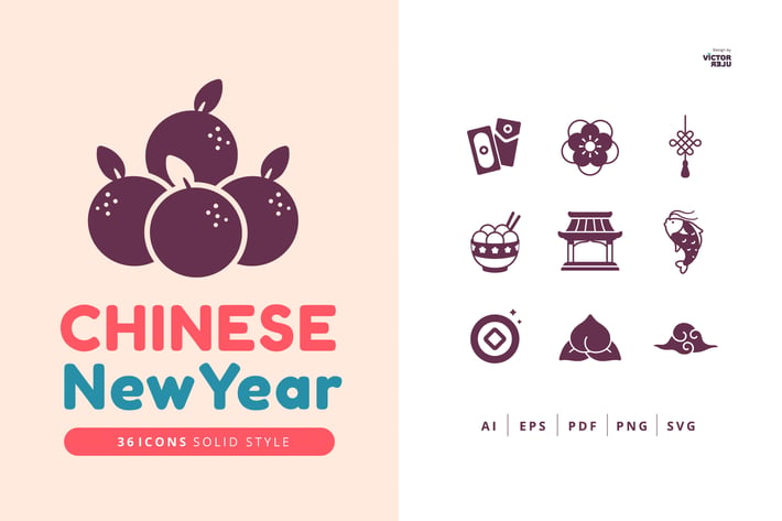 36 Icons Chinese New Year Solid Style