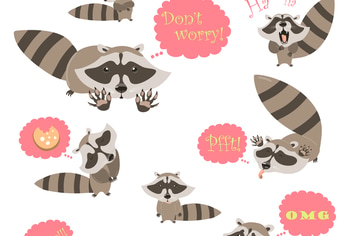Collection of funny raccoons. Vector 