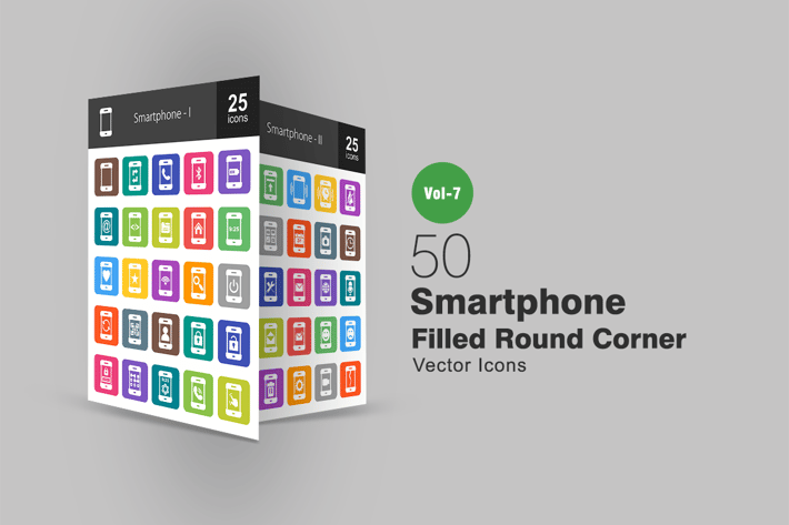 50 Smartphone Filled Round Corner Icons