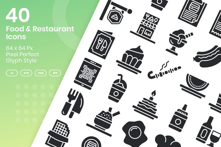 40 Food & Restaurant Icons Set - Glyph