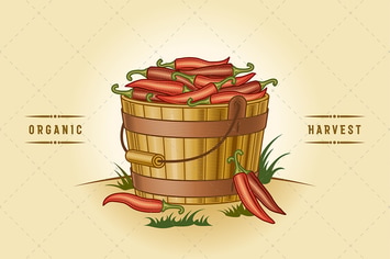Retro Bucket Of Chili Peppers