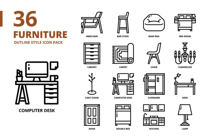 Furniture Outline Style Icon Set