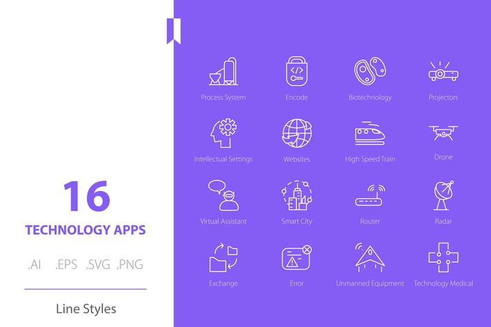 Business Technology Icon Set Line Styles