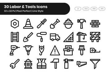 30 Labor & Tools Icons - Line