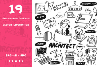 Kawaii Architect Doodle Set