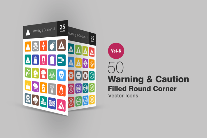 50 Warning & Caution Filled Round Corner Icons