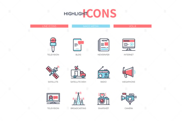 Mass media - line design style icons set