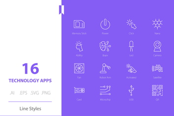 Technology Apps Icon Set Line Styles