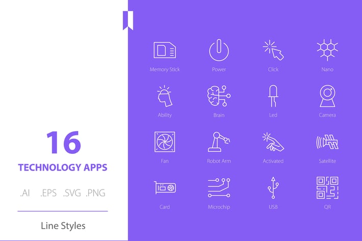 Technology Apps Icon Set Line Styles