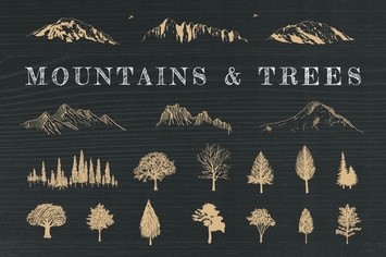 Hand-Drawn Mountains and Trees