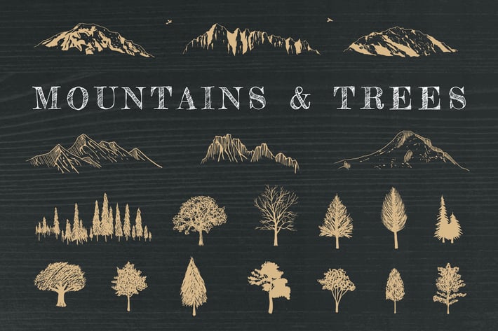 Hand-Drawn Mountains and Trees