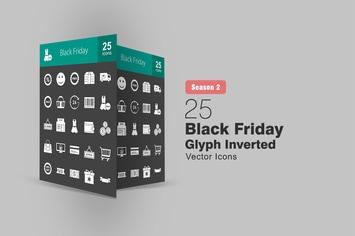 25 Black Friday Glyph Inverted Icons