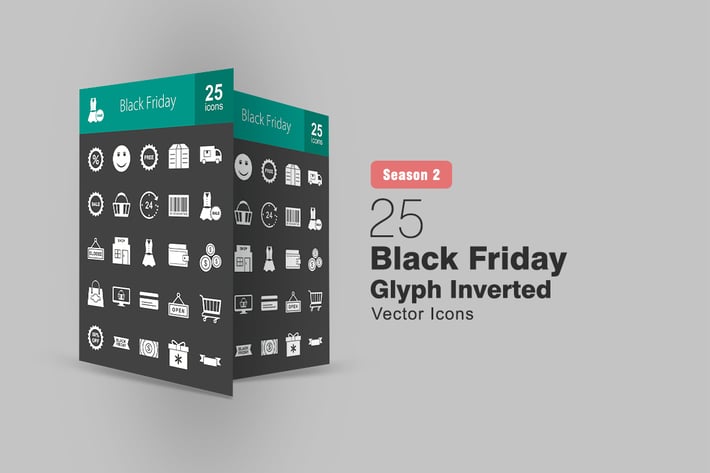 25 Black Friday Glyph Inverted Icons
