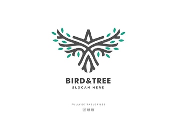 Bird and Tree Line Art Style Logo Template