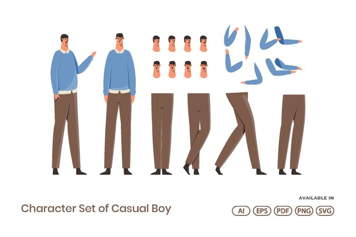 Character Set of Casual Boy for Motion Graphic