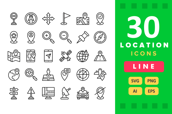 30 Location Icons - Line