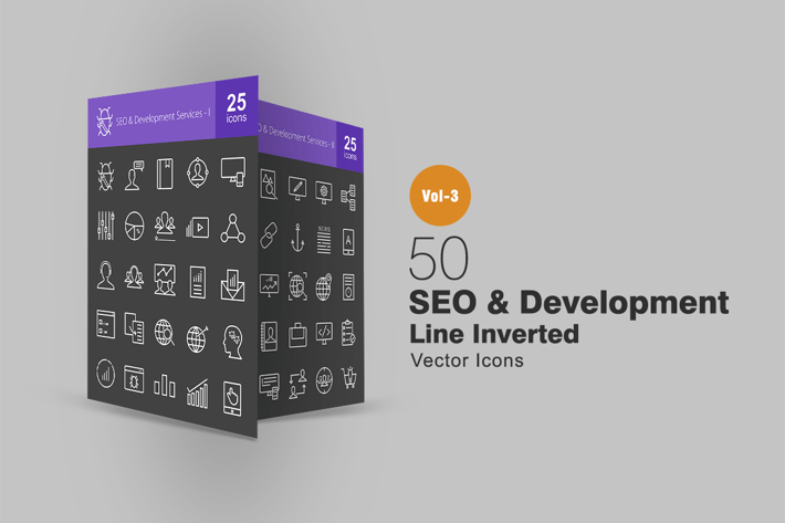 50 SEO & Development Line Inverted Icons