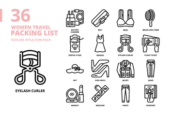 Women Travel Packing Outline Style Icon Set