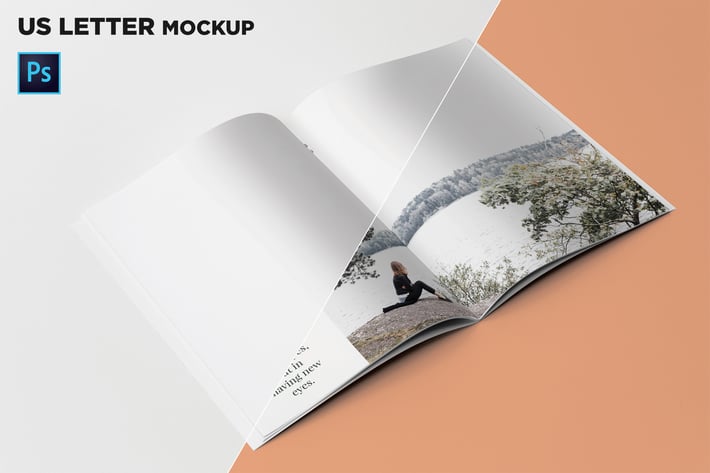 US Letter Brochure Mockup 45 Degree