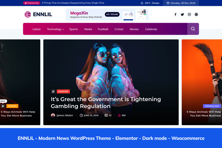 Ennlil - Modern Magazine WordPress Theme 