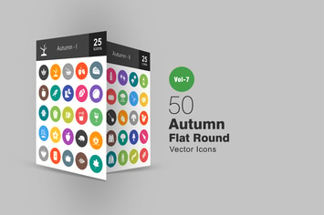 50 Autumn Flat Round Icons
