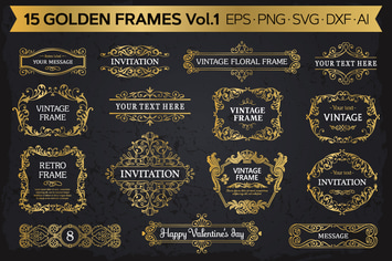 Golden frames backgrounds set #1, 15 elements