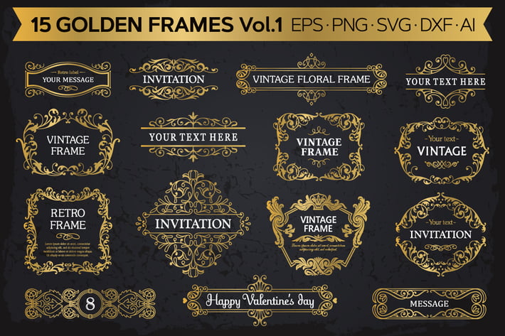 Golden frames backgrounds set #1, 15 elements