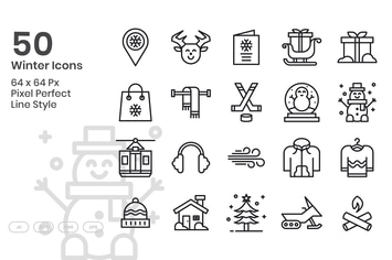 50 Winter Icons Set - Line