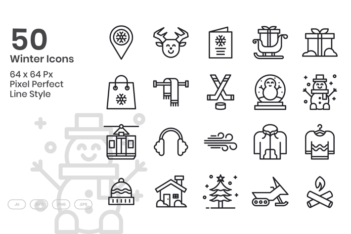 50 Winter Icons Set - Line