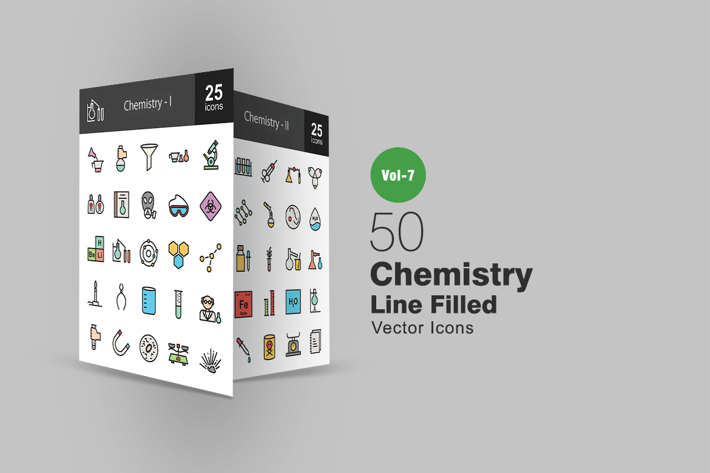 50 Chemistry Filled Line Icons